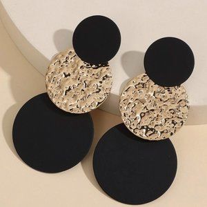Round Drop Black & Gold Earrings